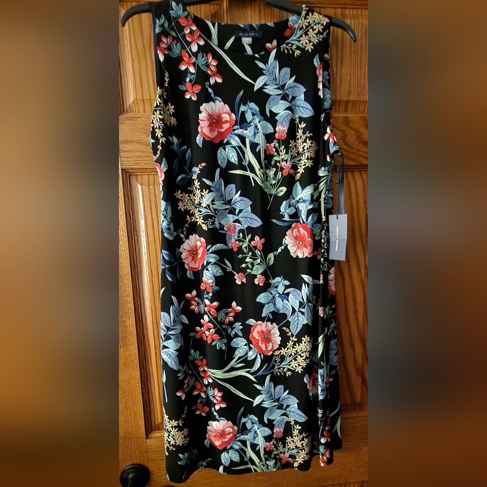 Tropical Floral Tommy Hilfiger stretch jersey shift minidress pull-on sz: 8 NEW!